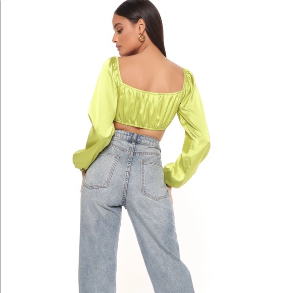 Fashion Nova- Beauty Mode Satin Crop Top- Lime NWT - Picture 4 of 6
